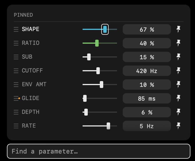 Find a parameter open on the sound panel, with the pinned controls on top